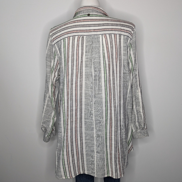 Soft Surroundings Black White Stripe Colorful Paisley Embroidered Cotton Top 3X - Picture 6 of 9